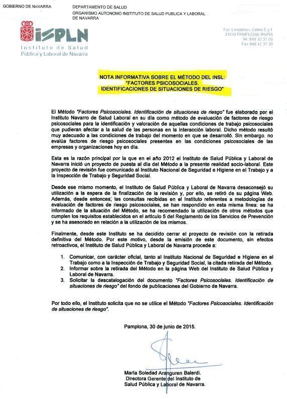 Navarra recomienda no utilizar su método de evaluación psicosocial