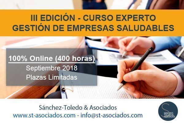 Últimos días de matricula: III Edición Curso Experto en Gestión de Empresas Saludables