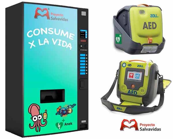 Máquinas de vending saludable con un desfibrilador automático incorporado