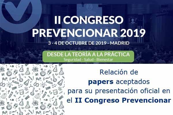 Relación de papers aceptados para su presentación oficial en el II Congreso Prevencionar