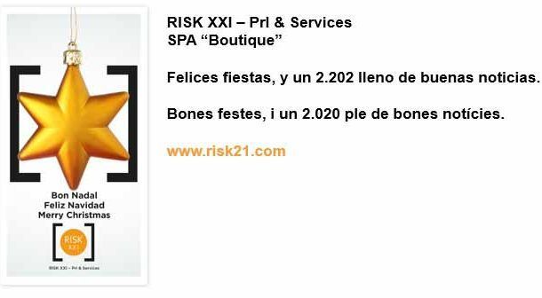 RISK XXI - Prl & Services les desea Felices fiestas, y un 2020 lleno de buenas noticias