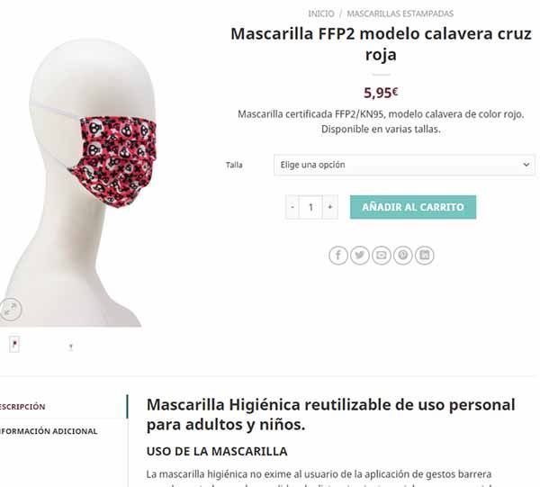mascarilla ffp2 modelo calavera cruz roja