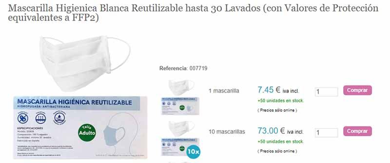 mascarilla higienica blanca reutilizable hasta 30 lavados