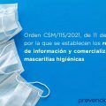 Orden CSM/115/2021, de 11 de febrero, por la que se establecen los requisitos de información y comercialización de mascarillas higiénicas