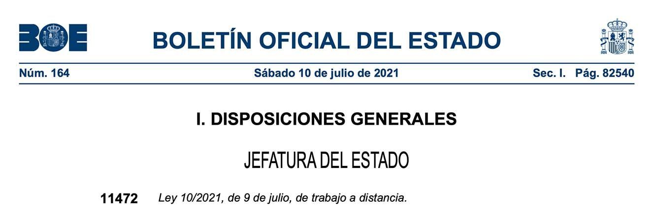 Publicada la Ley 10/2021, de trabajo a distancia