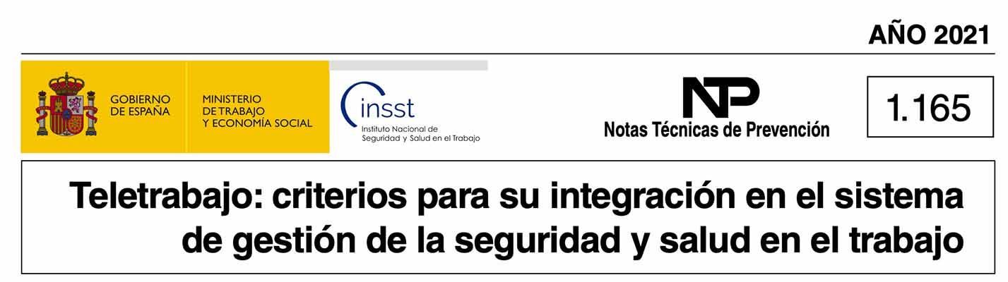 NTP 1.165: Teletrabajo, criterios para su integración en el sistema de gestión de la SST
