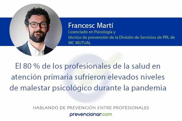 El 80 % de los profesionales de la salud en atención primaria sufrieron elevados niveles de malestar psicológico durante la pandemia