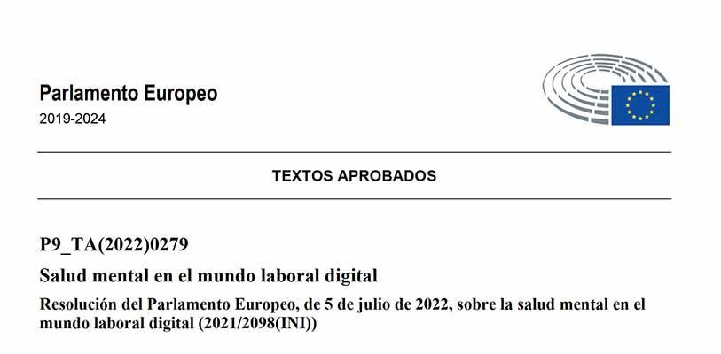 Resolución del Parlamento Europeo sobre la Salud mental en el mundo laboral digital