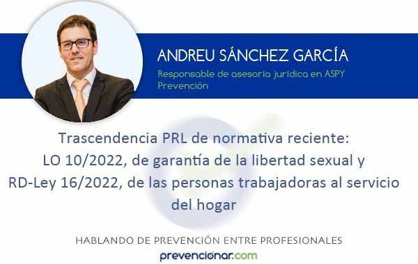 Trascendencia PRL de normativa reciente: LO 10/2022, de garantía de la libertad sexual y RD-ley 16/2022, de las personas trabajadoras al servicio del hogar