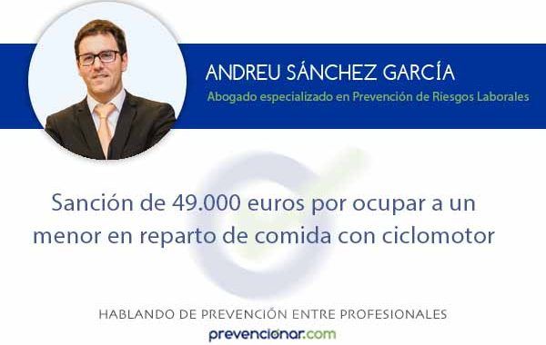 Sanción de 49.000 euros por ocupar a un menor en reparto de comida con ciclomotor