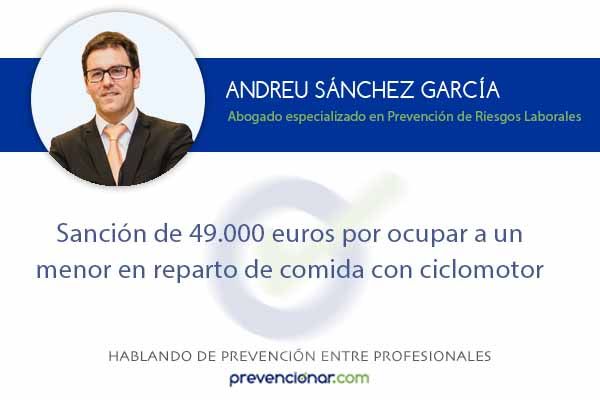 Sanción de 49.000 euros por ocupar a un menor en reparto de comida con ciclomotor