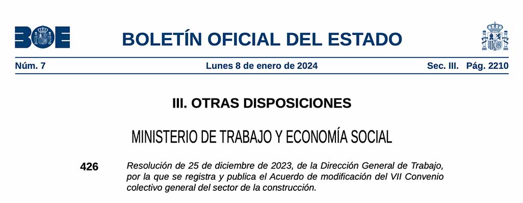 Modificación del VII Convenio colectivo general del sector de la construcción