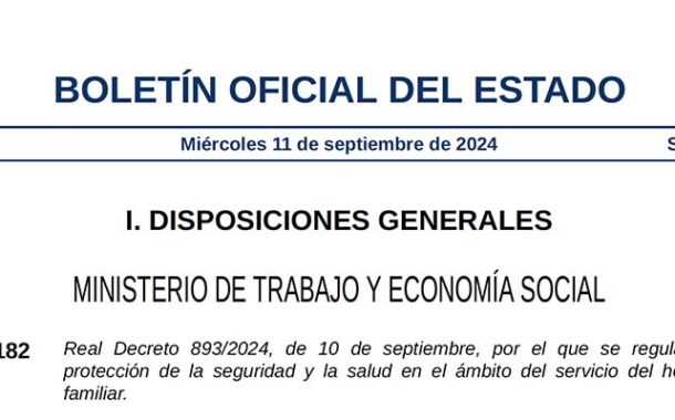 Real Decreto 893/2024, por el que se regula la protección de la seguridad y la salud en el ámbito del servicio del hogar familiar